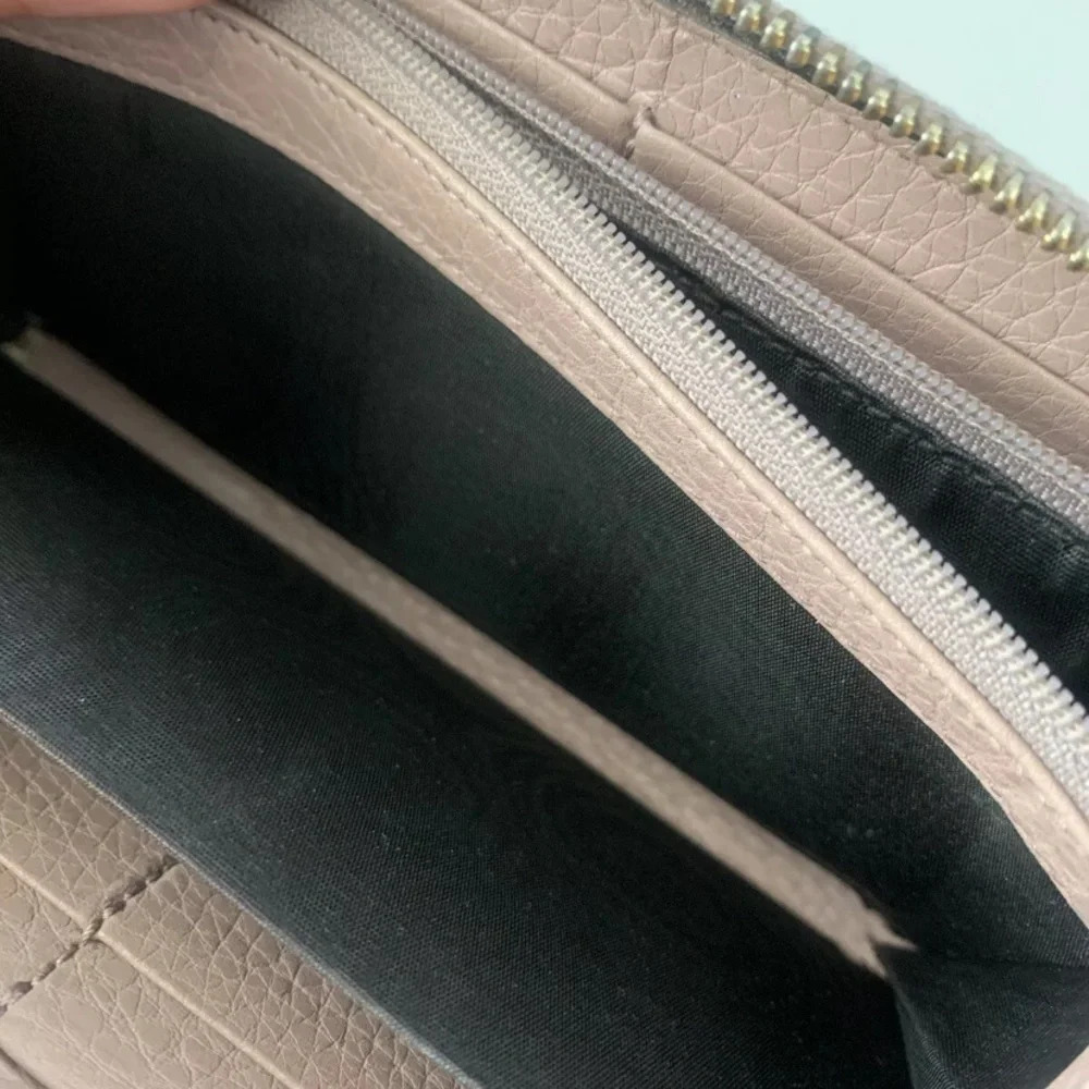 Gucci pink blush pebbled leather zippy wallet bamboo pull gold lettering - Picture 8 of 8